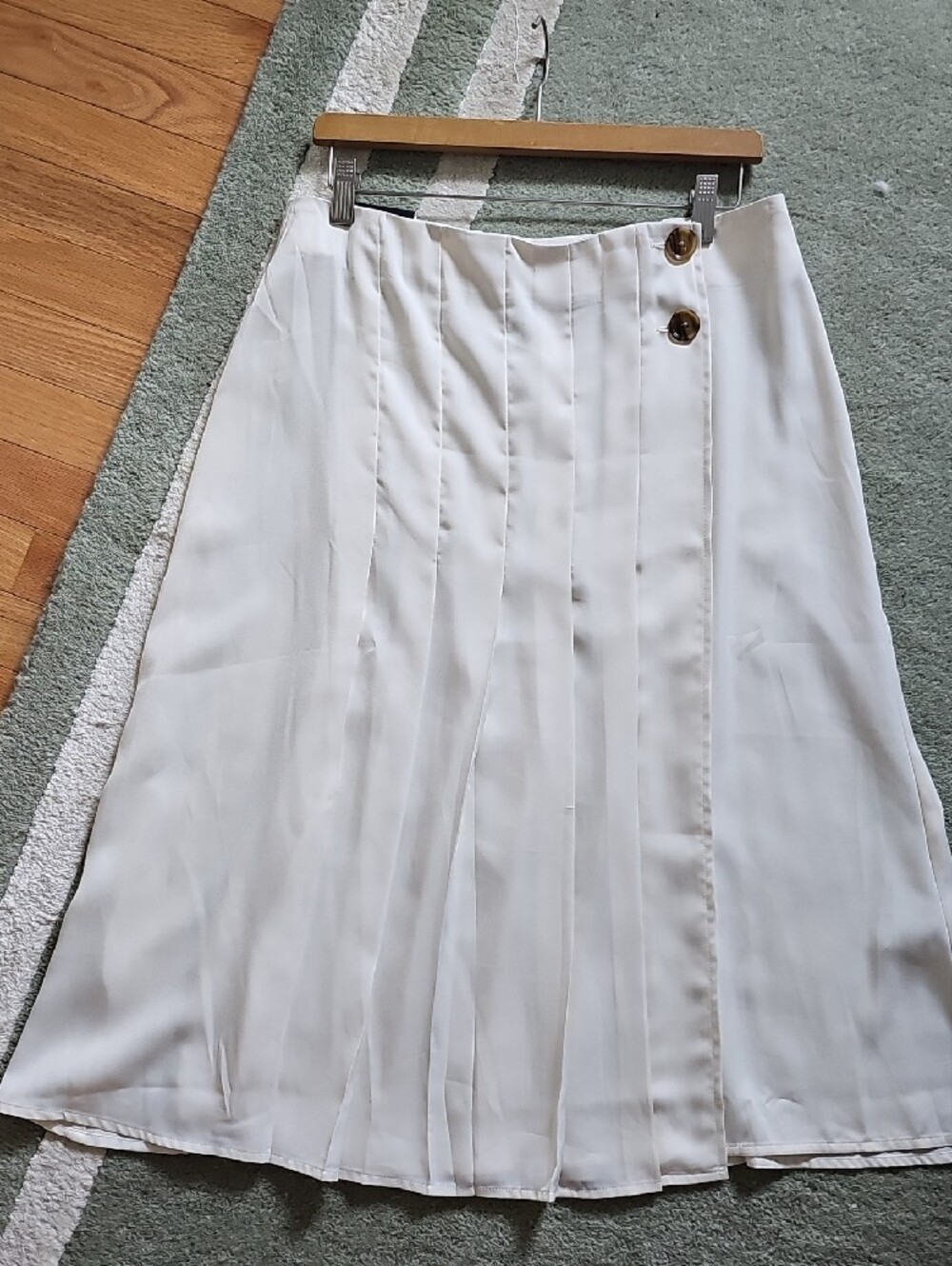 Banana Republic Cream Wrap Pleated Midi Skirt with Button Closure - Picture 8 of 11